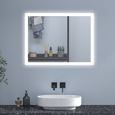 1000x600mm Bathroom Mirror with LED Lights and Anti-fog Function, Touch ...