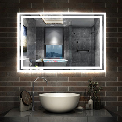 1000x600mm Bathroom Mirror with Lights and Anti-fog Function, Touch ...