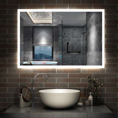 1000x600mm Bathroom Mirror with Lights and Anti-fog Function, Touch ...