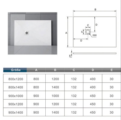 1000x700mm White Rectangle Slate Effect Stone Tray Shower Enclosure ...