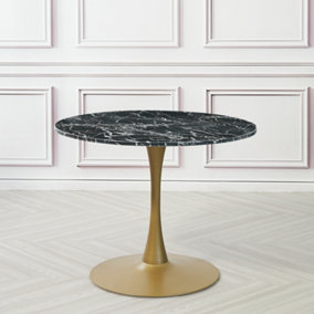100cm Black Round Marble Dining Table with Golden Metal Tulip Legs, suitable for 4 seaters