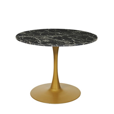 100cm Black Round Marble Dining Table with Golden Metal Tulip Legs, suitable for 4 seaters