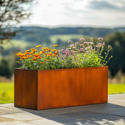 100cm Corten Steel Trough Planter - Pre-Rusted