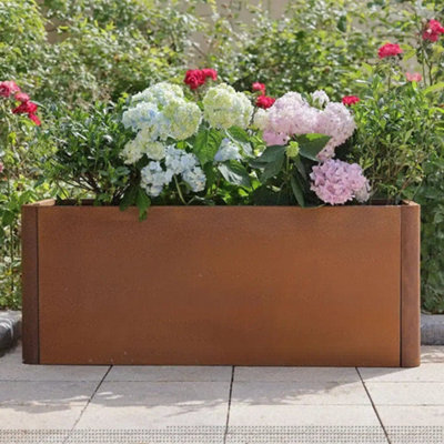 100cm Corten Steel Trough Planter with Rounded Corners
