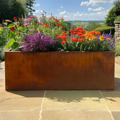 100cm Corten Steel Trough Planter with Rounded Corners