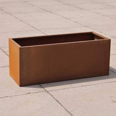 100cm Corten Steel Trough Planter with Rounded Corners