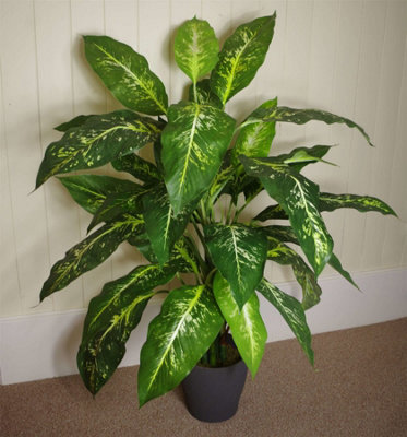 100cm Large Fox's Aglaonema Realistic Tree Artificial Plant with Copper Metal Planter