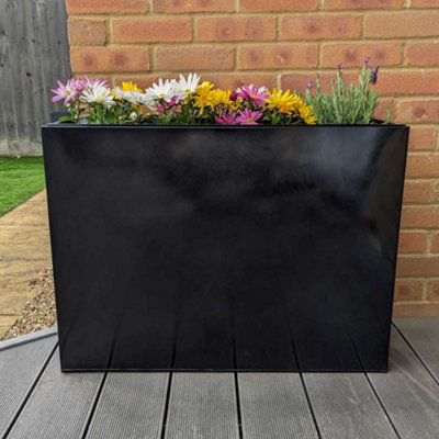 100cm Long Zinc Platinum Black 80cm Tall Trough Planter