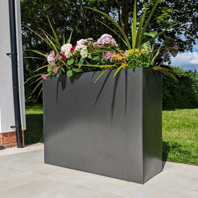 100cm Long Zinc Silver & Black Textured 80cm Tall Trough Planter