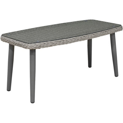 100cm Outdoor Coffee Table - Rattan Wicker & Glass Top - Garden Bistro Dining