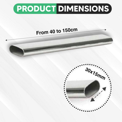 100cm Oval Rail Wardrobe Polished Chrome Hanging Tube Metal Closet Organizer Cut to Size + END SUPPORTS and SCREWS by MKGT
