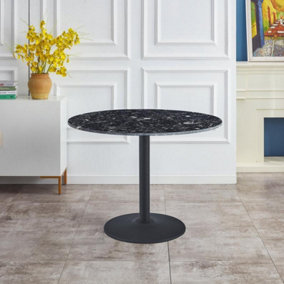 100cm Pantheon Black Marble Round Dining Table with Black Leg Bistro