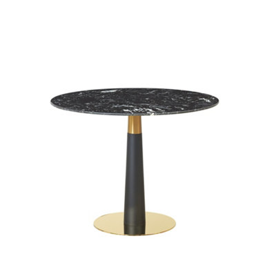 100cm Pantheon Black Marble Round Dining Table with Gold Black Leg - Bistro/ Restaurant/ Home suitable for 4-6 people