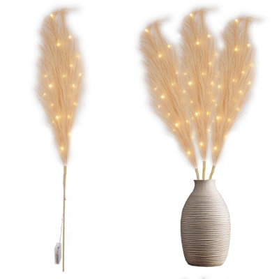 100cm Prelit Champagne Pampas Grass Warm White LEDs Battery-Operated Christmas Artificial Flowers Decorations