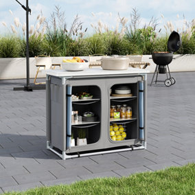 100cm W Outdoor Portable Aluminum Camping Kitchen with Large Storage Space, Dark Grey
