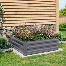 100cm W x 100cm D Grey Galvanized Steel Square Raised Garden Bed Planter Box