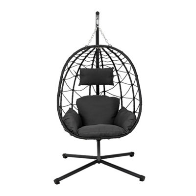 100cm W x 100cm D x 195cm H Black Hanging Chair with Stand and Dark Grey Cushion