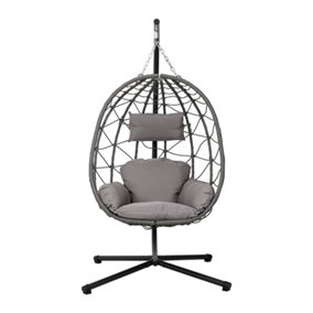 100cm W x 100cm D x 195cm H Grey Hanging Chair with Black Stand and Dark Grey Cushion