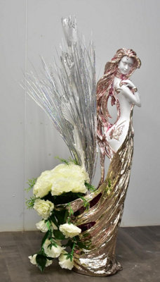 100Cm White Silver Rose Gold Drag Lady Queen Posing Sculpture Vase Rose Gold O096