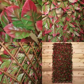 100cm x 200cm Artificial Fence Garden Trellis Privacy Screening Indoor Outdoor Wall Panel - Red Beech Leaf
