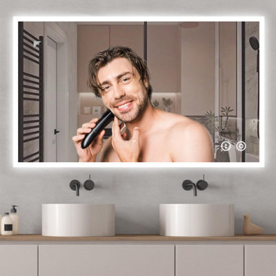 S'AFIELINA Bathroom Mirror With LED Lights 60 X 45 Cm Asymmetrical LED Bathroom Mirror With Smart Touch Switch, 3 Colors Dimmable Light, Anti-Fog, Memory Function Wall Mounted Vanity Mirror