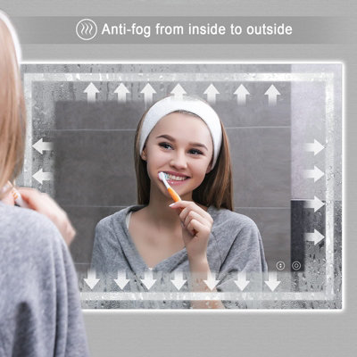100CM x 60CM LED Bathroom Mirror with Lights, Backlit & Front Lit, Touch Screen Dimmable, Anti-Fog, Memory Function, HD Glass
