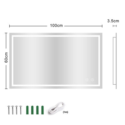 100CM x 60CM LED Bathroom Mirror with Lights, Backlit & Front Lit, Touch Screen Dimmable, Anti-Fog, Memory Function, HD Glass