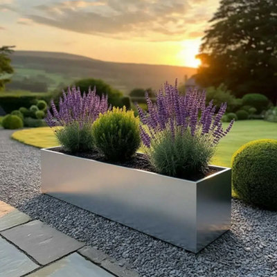 100cm Zinc Galvanised Brushed Silver Trough Planter | DIY at B&Q
