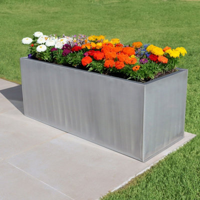 100cm Zinc Galvanised Brushed Silver Trough Planter