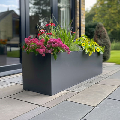 100cm Zinc Galvanised Matte Grey Trough Planter