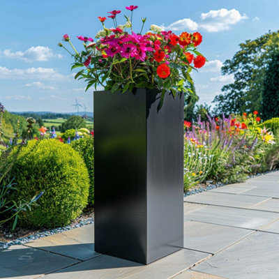 100cm Zinc Platinum Black Tall Square Planter