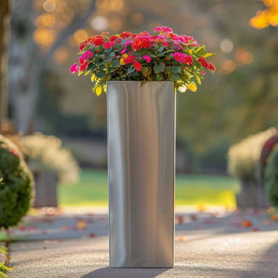 100cm Zinc Silver Tall Square Planter