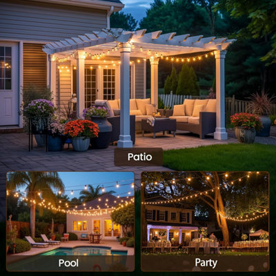SWEIFI 12FT Warm White LED Outdoor String Light – Dimmable, Waterproof, Shatterproof, Connectable, With 8 Modes For Patio, Porch, And Garden (2700K)