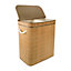 100L Bamboo Laundry Basket with Flip Lid - Large Folding Clothes Hamper Washing Bin with 2 Compartments Sections