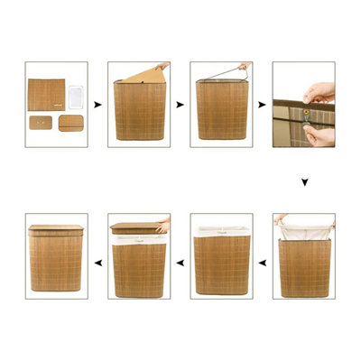 100L Bamboo Laundry Basket with Flip Lid - Large Folding Clothes Hamper Washing Bin with 2 Compartments Sections - 5