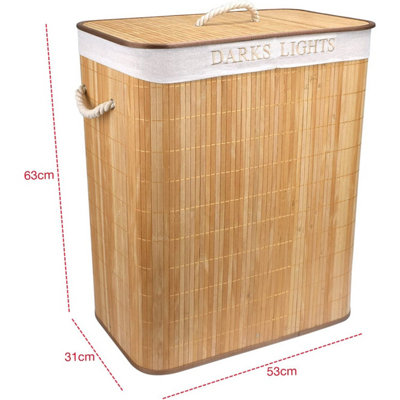 100L Bamboo Laundry Basket with Flip Lid - Large Folding Clothes Hamper Washing Bin with 2 Compartments Sections - 8