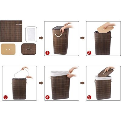 100L Bamboo Laundry Basket with Flip Lid Large Folding Clothes Hamper Washing Bin with 2 Compartments Sections - 7