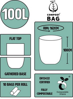 100L Compost Bag Compostable Heavy Duty Sacks - 1 Roll