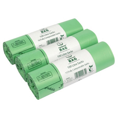 100L Compost Bag Compostable Heavy Duty Sacks - 3 Rolls