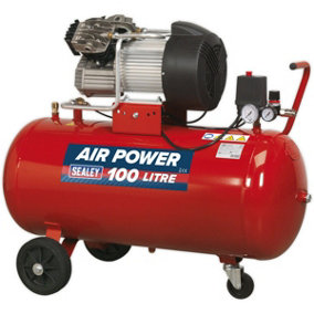 100L Direct Drive Air Compressor - V-Twin Pump - 3 hp Heavy Duty Induction Motor