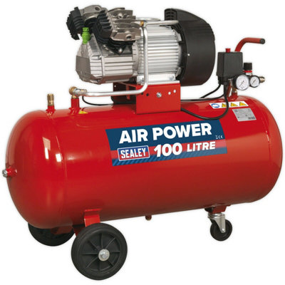100L Direct Drive Air Compressor - V-Twin Pump - 3 hp Heavy Duty Induction Motor - 3