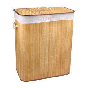 100L Large Bamboo Foldable Laundry Basket - Clothes Sorter Hamper Storage Bin with Lid Liner