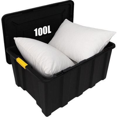 100L Large Plastic Storage Box with Lid - Black Heavy-Duty Plastic ...