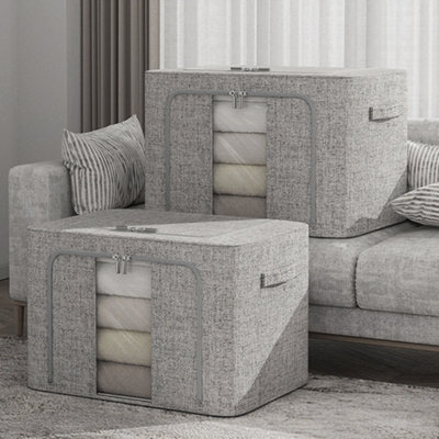 100L Metal Frame Storage Bag Fabric Storage Box with Window in Grey