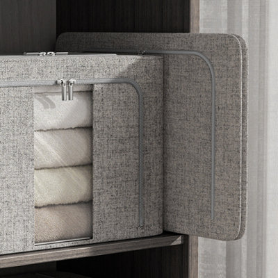 100L Metal Frame Storage Bag Fabric Storage Box with Window in Grey