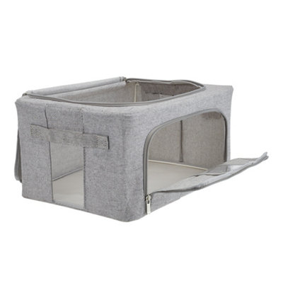 100L Metal Frame Storage Bag Fabric Storage Box with Window in Grey - 4