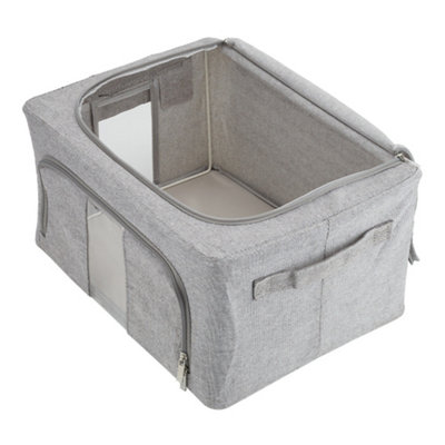 100L Metal Frame Storage Bag Fabric Storage Box with Window in Grey - 5