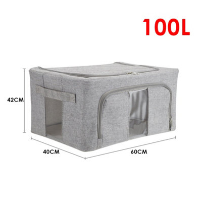 100L Metal Frame Storage Bag Fabric Storage Box with Window in Grey - 8