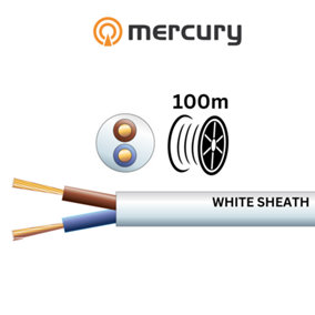 100m 2182Y 2 Core Round PVC, 300/300V, HO3VV-F2, 6A 100m Length Reel - White