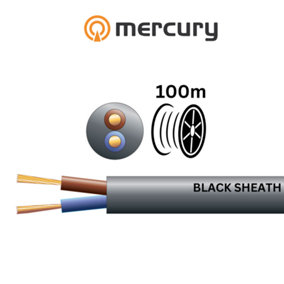 100m 3182Y 2 Core Round PVC, 300/500V, HO5VV-F2, 6A 100m Reel - Black